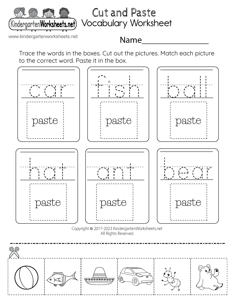 Cut and Paste Vocabulary Worksheet Free Printable PDF