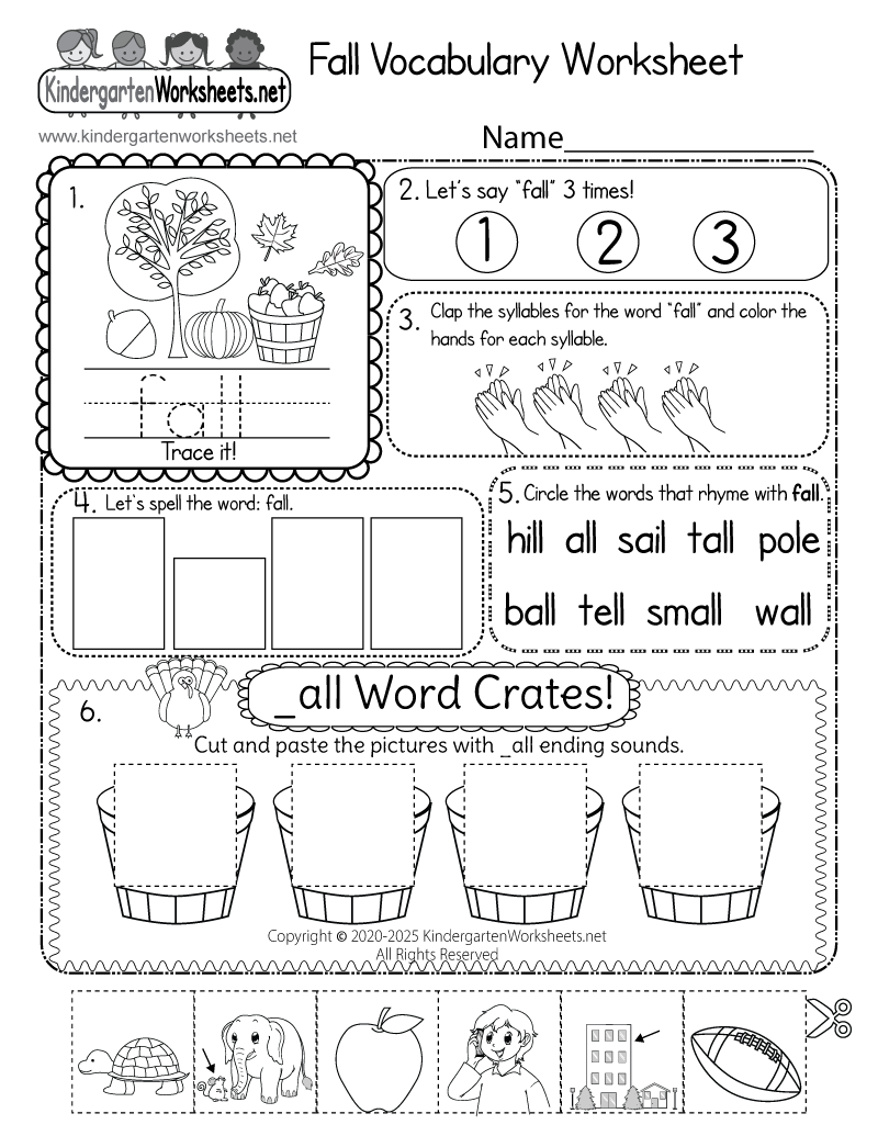 Fall Vocabulary Worksheet Free Printable PDF