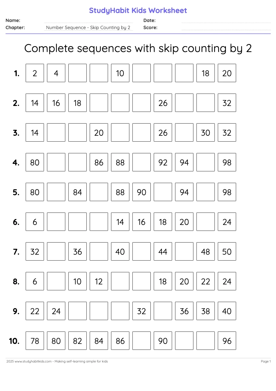 first grade skip counting worksheets complete sequences with skip counting by 2