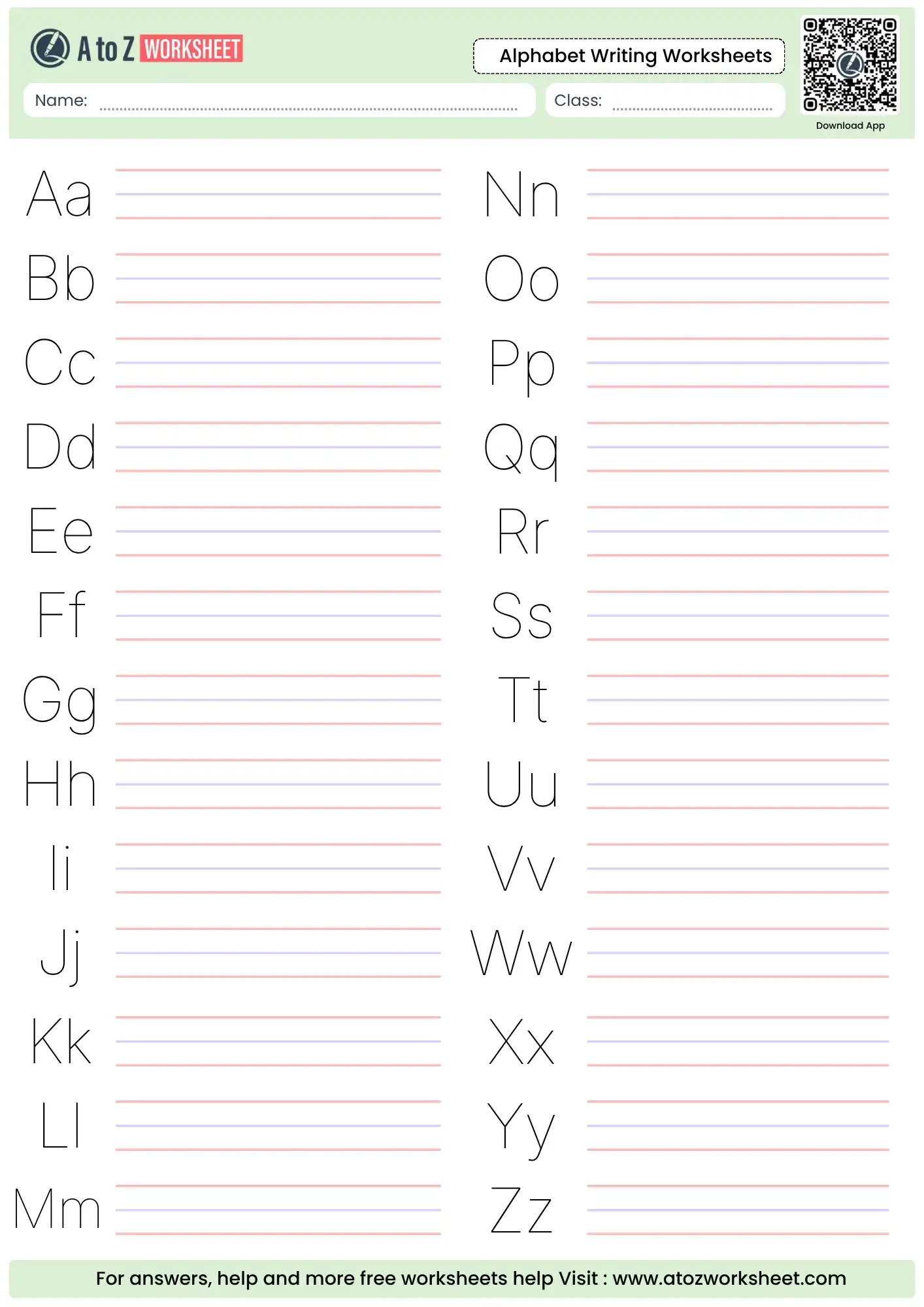 alphabet writing sheets pdf