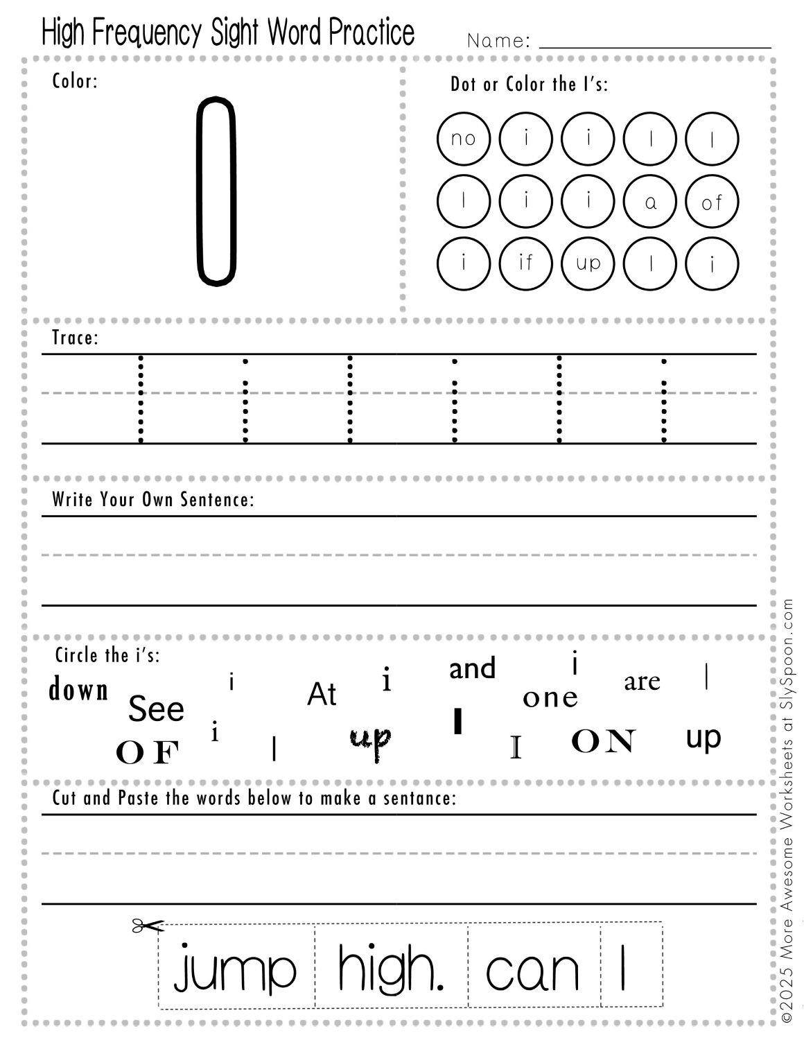 Free Printable I Sight Word Worksheets For Kindergarten First Grade Sly Spoon