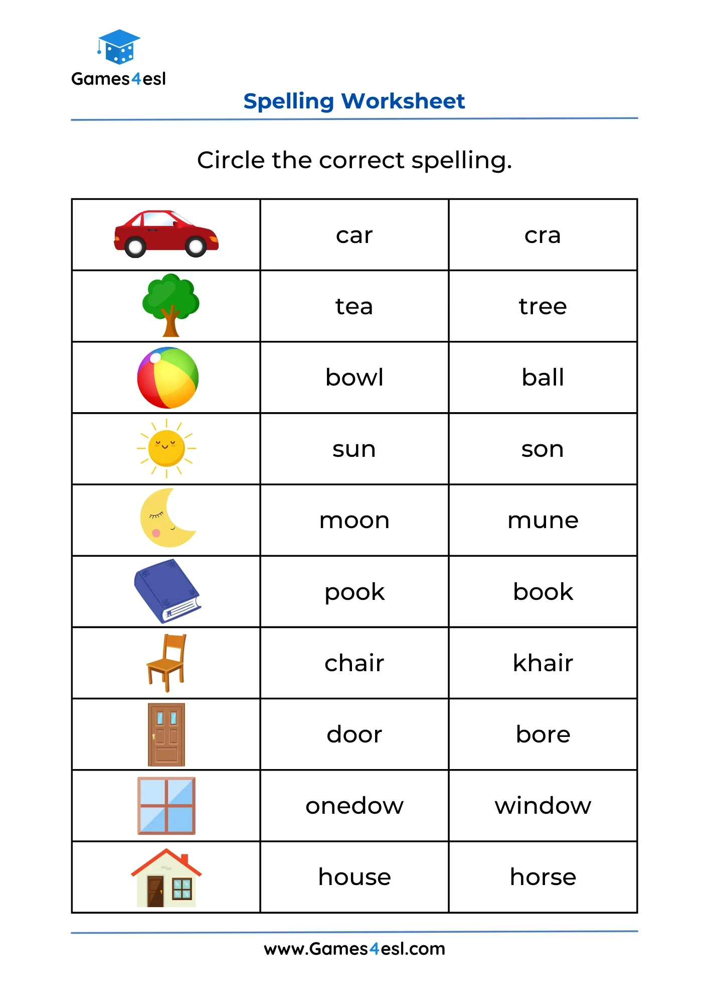 Grade 1 Spelling Worksheets Games4esl