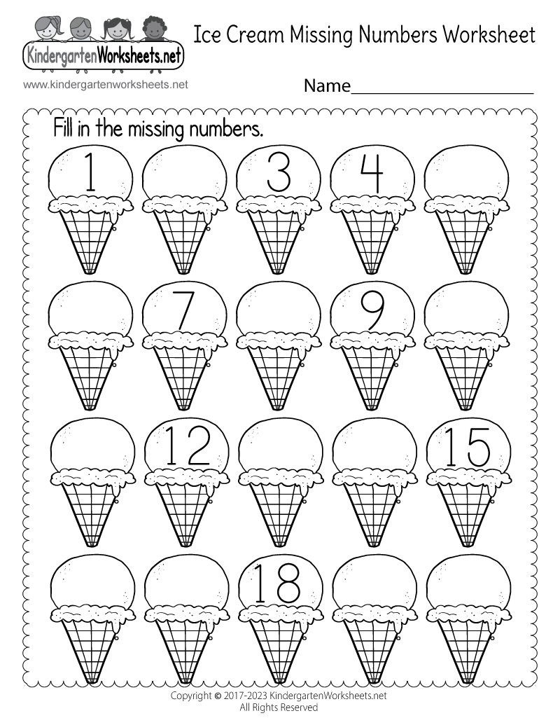 Ice Cream Missing Numbers 1 20 Worksheet Free Printable PDF