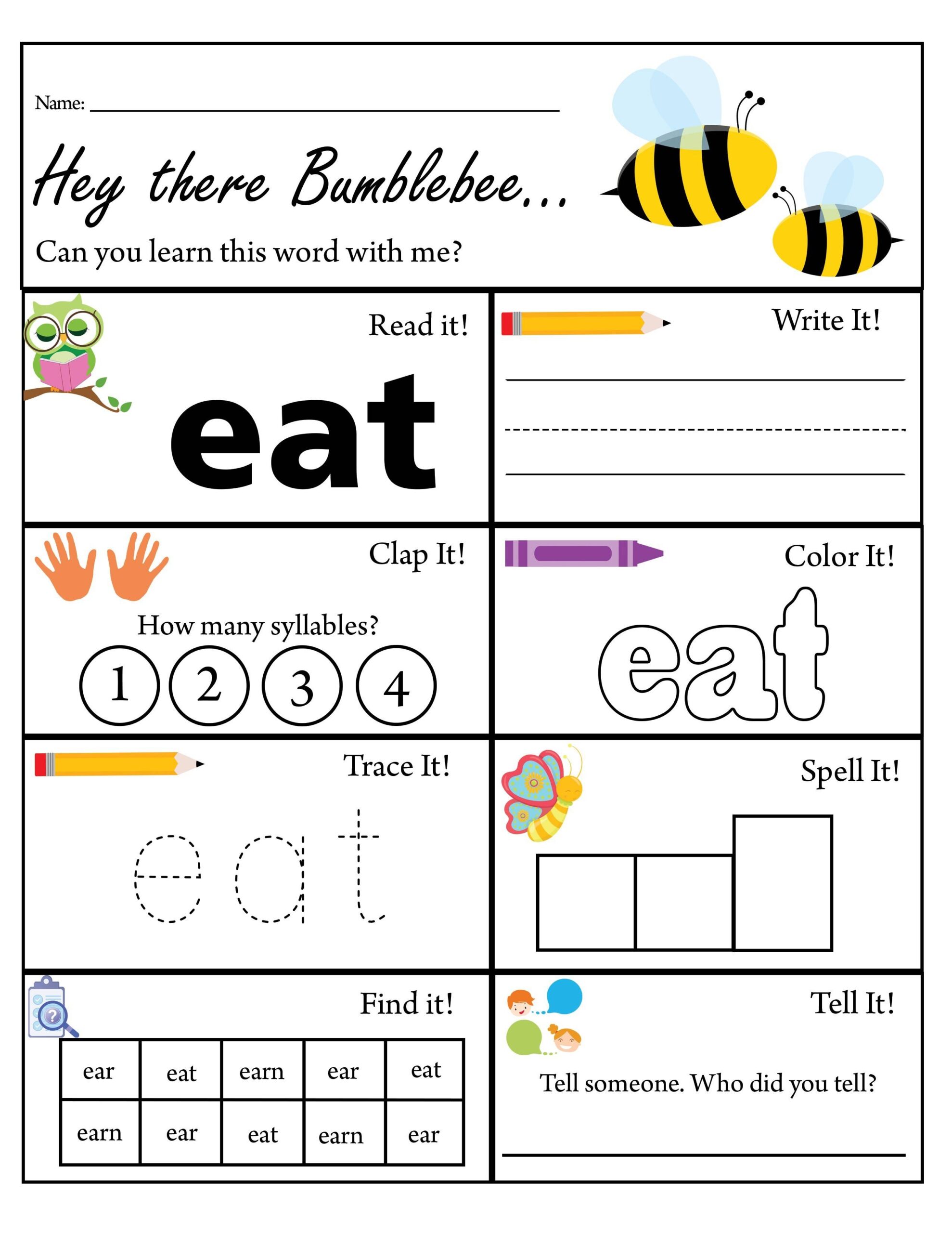 Kindergarten Sight Word Eat Worksheet Dolch Sight Words TPT