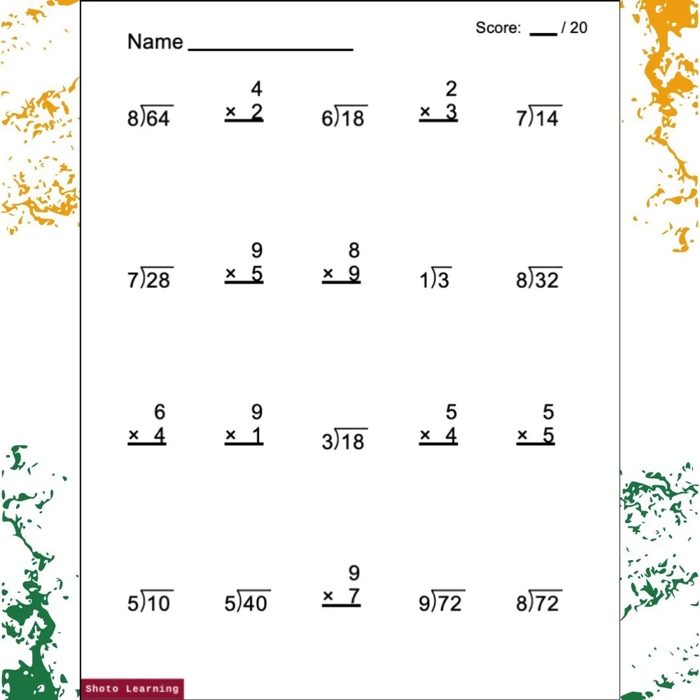 multiplication and division math sheets