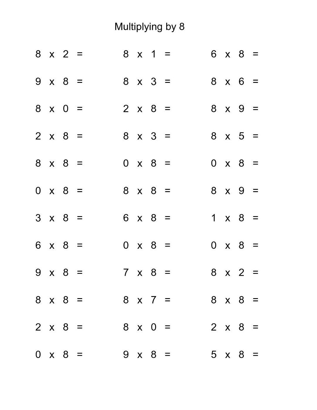 multiply by 8 worksheet multiply by 8 worksheet