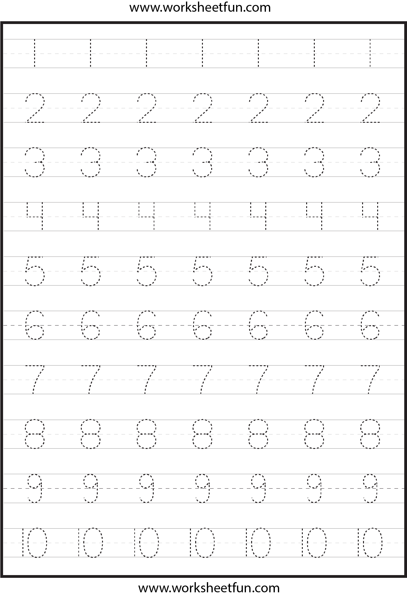 Number Tracing Worksheets For Kindergarten 1 10 Ten Worksheets Worksheets Library