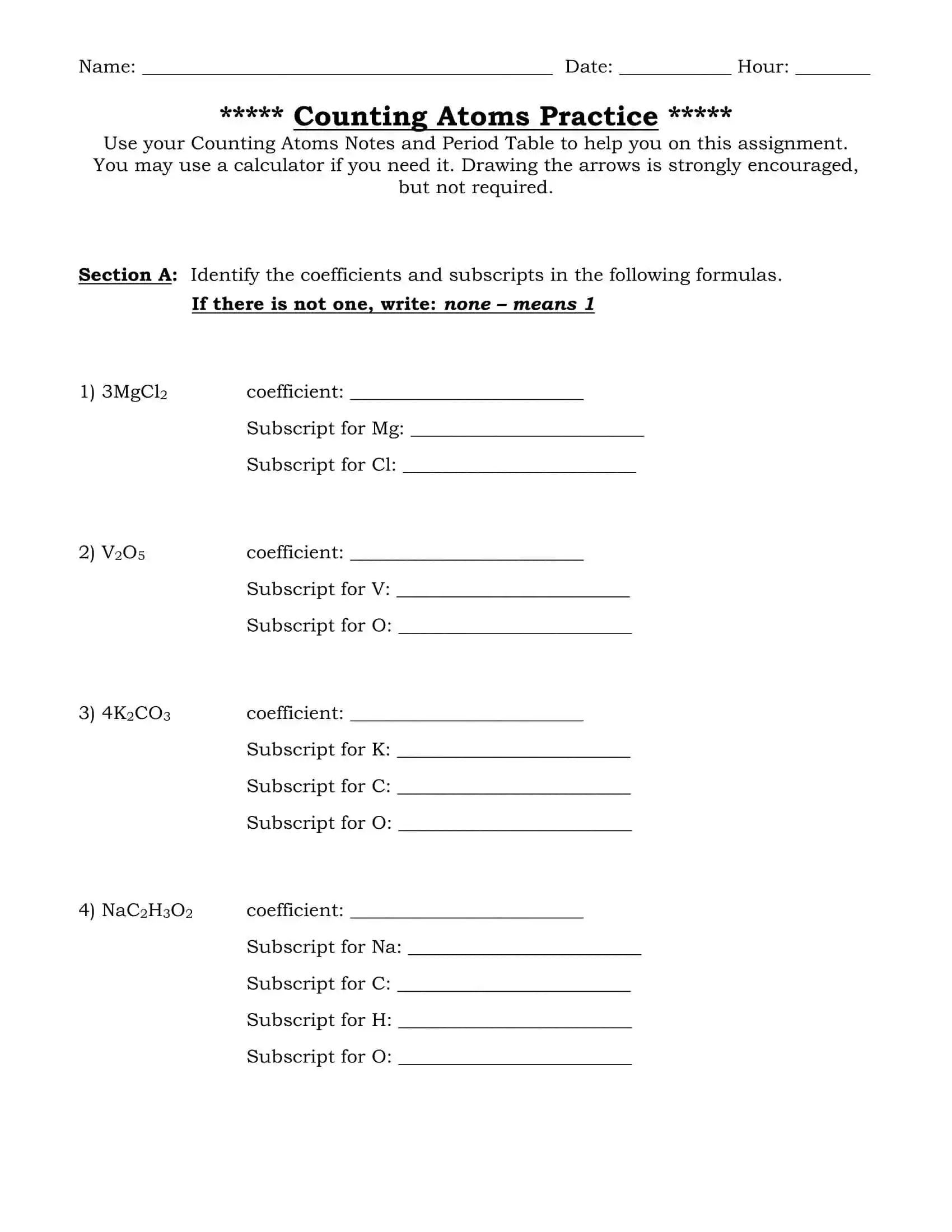 Practice Counting Atoms Worksheet Printable Art Activities