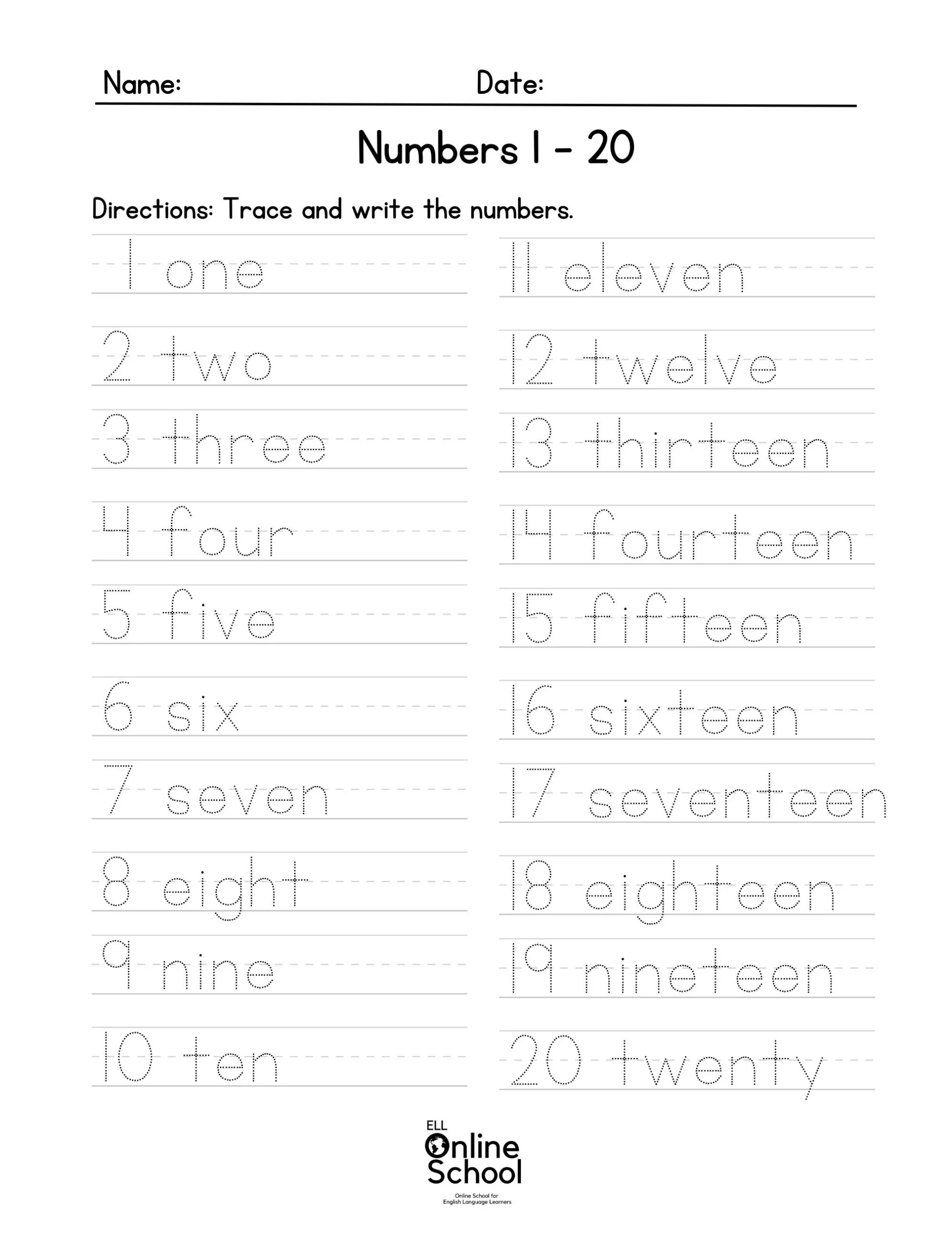 Practice Writing Numbers 1 20 Etsy