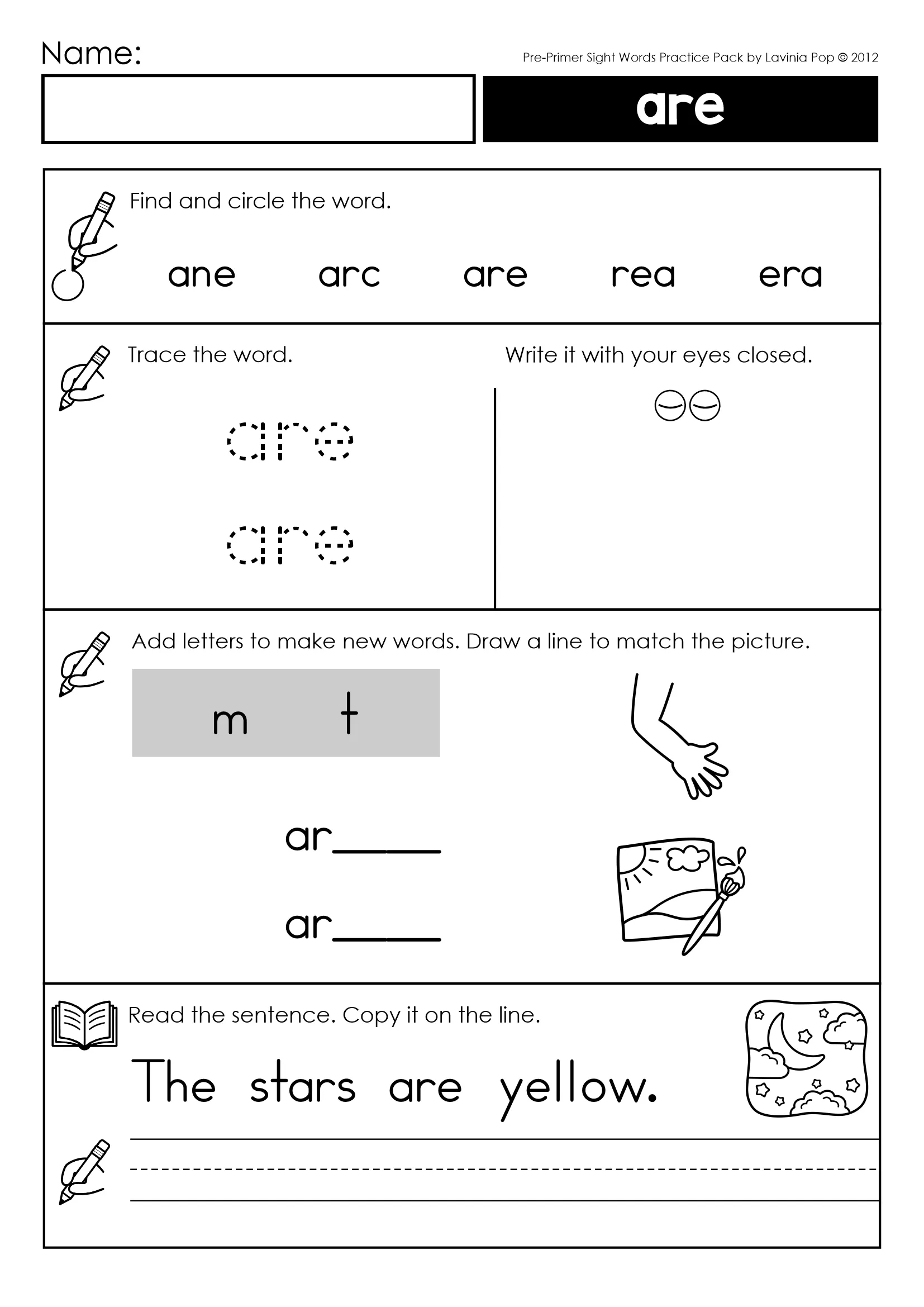 Pre Primer Sight Word Practice Worksheets
