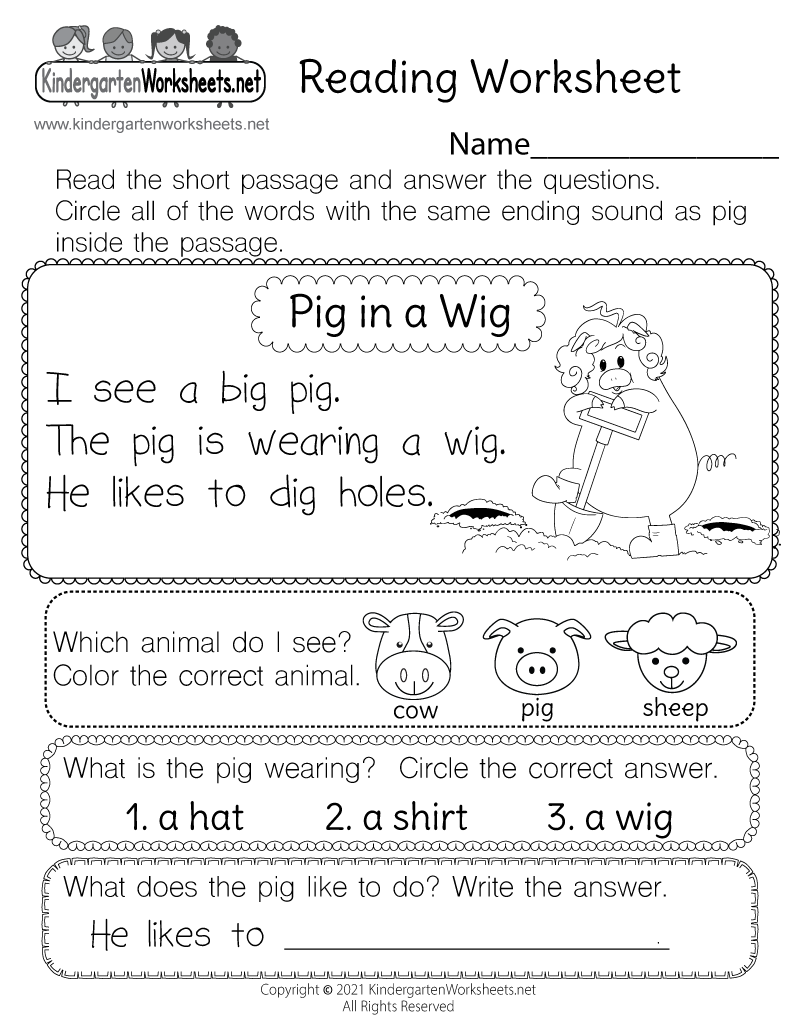 Reading Worksheet For Kids Free Printable PDF Reading Worksheet For Kids Free Printable PDF