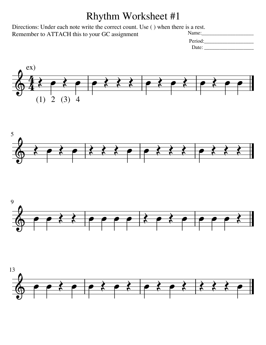 Rhythm Worksheet 1 Sheet Music For Piano Solo Easy MuseScore