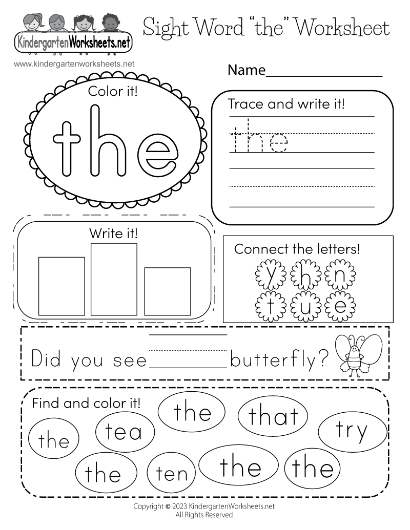 Sight Word the Worksheet Free Printable PDF