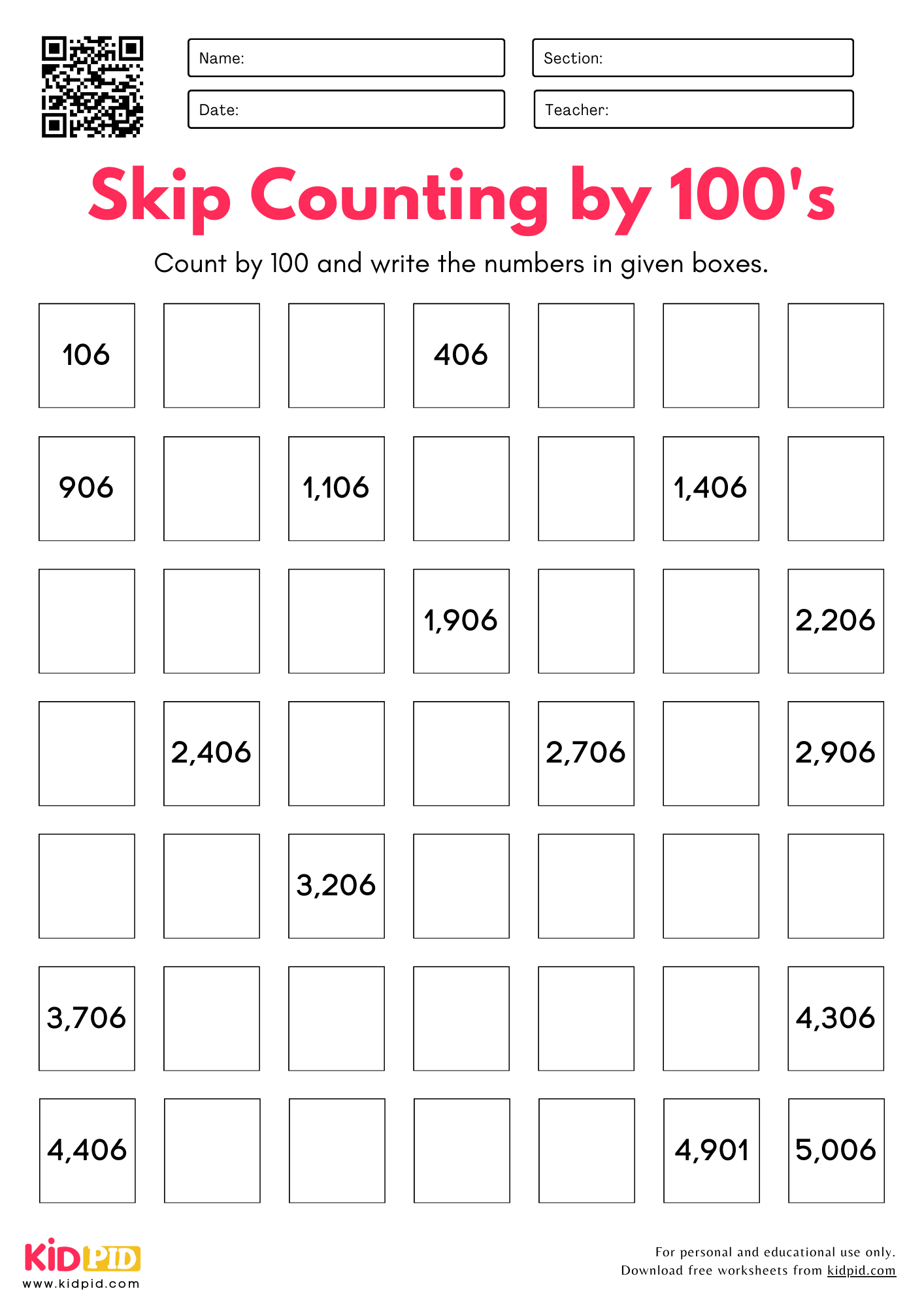 Skip Counting By 100 s 200 s Worksheets For Grade 3 Kidpid