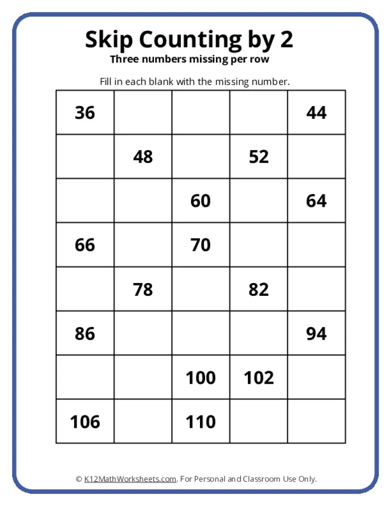 skip counting worksheets