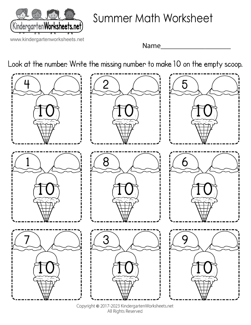 free math printouts for kindergarten