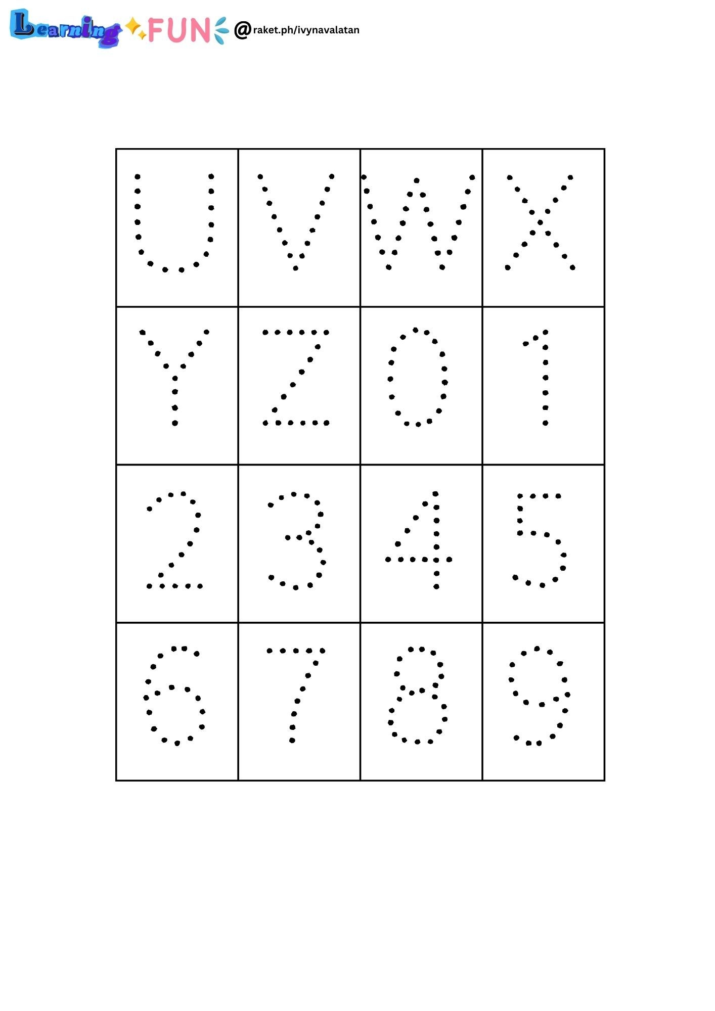 tracing letters and numbers